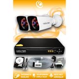 Elitcam 2 Kameralı Kare 2 Dış Kamera Set 2 TB HDD Full HD Gece Görüşlü Güvenlik Kamerası Sistemi - Beyaz