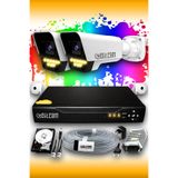 Elitcam 2 Kameralı Süper 2 Dış Kamera Set 100 GB 5 MP 2K Renkli Gece Görüşlü Güvenlik Kamerası Sistemi