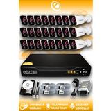 ELITCAM 24 Kameralı Kare 24 Dış Kamera Set 2 TB HDD Full HD Gece Görüşlü Güvenlik Kamerası Sistemi