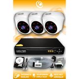 ELITCAM 3 Kameralı Dome 3 İç Kamera Set 1 TB HDD Full HD Gece Görüşlü Güvenlik Kamerası Sistemi