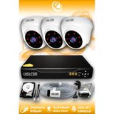 ELITCAM 3 Kameralı Dome 3 İç Kamera Set 2 TB HDD Full HD Gece Görüşlü Güvenlik Kamerası Sistemi