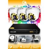 ELITCAM 3 Kameralı Dome 3 İç Kamera Set 2 TB HDD Full HD Renkli Gece Görüşlü Güvenlik Kamerası Sistemi