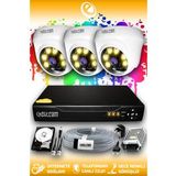 ELITCAM 3 Kameralı Dome 3 İç Kamera Set 500 GB HDD Full HD Renkli Gece Görüşlü Güvenlik Kamerası Sistemi