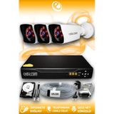 ELITCAM 3 Kameralı Kare 3 Dış Kamera Set 2 TB HDD Full HD Gece Görüşlü Güvenlik Kamerası Sistemi