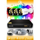 ELITCAM 3 Kameralı Kare 3 Dış Kamera Set HDD'siz Full HD Renkli Gece Görüşlü Güvenlik Kamerası Sistemi