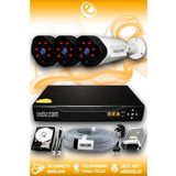 ELITCAM 3 Kameralı Uzay 3 Dış Kamera Set 2 TB HDD Full HD Gece Görüşlü Güvenlik Kamerası Sistemi