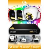 ELITCAM 3 Kameralı Zebra 1 İç Kamera Set 1 TB HDD Full HD Renkli Gece Görüşlü Güvenlik Kamerası Sistemi