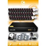 ELITCAM 32 Kameralı Kare 32 Dış Kamera Set 250 GB HDD Full HD Gece Görüşlü Güvenlik Kamerası Sistemi