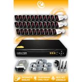 ELITCAM 32 Kameralı Kare 32 Dış Kamera Set HDD'siz Full HD Gece Görüşlü Güvenlik Kamerası Sistemi
