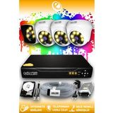 ELITCAM 4 Kameralı Kare 3 İç Kamera Set 2 TB HDD Full HD Renkli Gece Görüşlü Güvenlik Kamerası Sistemi