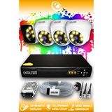 ELITCAM 4 Kameralı Kare 3 İç Kamera Set HDD'siz Full HD Renkli Gece Görüşlü Güvenlik Kamerası Sistemi