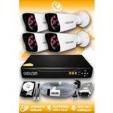 ELITCAM 4 Kameralı Kare 4 Dış Kamera Set 100 GB HDD Full HD Gece Görüşlü Güvenlik Kamerası Sistemi