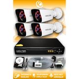 Elitcam 4 Kameralı Kare 4 Dış Kamera Set 2 TB HDD Full HD Gece Görüşlü Güvenlik Kamerası Sistemi - Beyaz