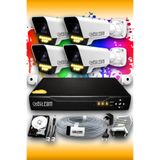 Elitcam 4 Kameralı Süper 4 Dış Kamera Set 320 GB 5 MP 2K Renkli Gece Görüşlü Güvenlik Kamerası Sistemi