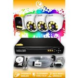 ELITCAM 4 Kameralı Zebra 3 İç Kamera Set 100 GB HDD Full HD Renkli Gece Görüşlü Güvenlik Kamerası Sistemi
