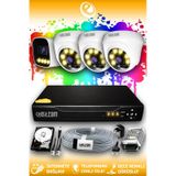 ELITCAM 4 Kameralı Zebra 3 İç Kamera Set 2 TB HDD Full HD Renkli Gece Görüşlü Güvenlik Kamerası Sistemi