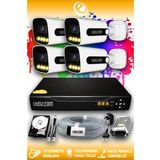 ELITCAM 4 Kameralı Zebra 4 Dış Kamera Set 2 TB HDD Full HD Renkli Gece Görüşlü Güvenlik Kamerası Sistemi