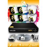 ELITCAM 6 Kameralı Kare 2 İç Kamera Set HDD'siz Full HD Renkli Gece Görüşlü Güvenlik Kamerası Sistemi
