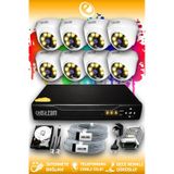 ELITCAM 8 Kameralı Dome 8 İç Kamera Set 100 GB HDD Full HD Renkli Gece Görüşlü Güvenlik Kamerası Sistemi