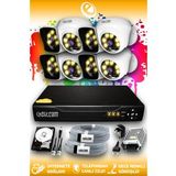 ELITCAM 8 Kameralı Kare 4 İç Kamera Set 2 TB HDD Full HD Renkli Gece Görüşlü Güvenlik Kamerası Sistemi