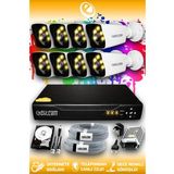 ELITCAM 8 Kameralı Kare 8 Dış Kamera Set 2 TB HDD Full HD Renkli Gece Görüşlü Güvenlik Kamerası Sistemi