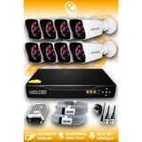 ELITCAM 8 Kameralı Kare 8 Dış Kamera Set HDD'siz Full HD Gece Görüşlü Güvenlik Kamerası Sistemi