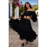 elite aura collectıon Elite Aura Noir Siyah Volanlı Bohem Crop Bluz Etek Takım