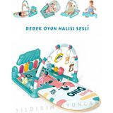 Elite Bebek Oyun Halısı Piyanolu, Gökkuşağı Dinozor Desenli 73 cm Sesli Dönenceli Bebek Halısı 1 Adet - Beyaz - Mavi - 73 x 53 cm