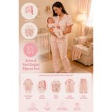 elite by seba Yeni Doğan 5'li Anne Bebek Kombin Pijama Takımı – Tulum, Şapka, Patik + Anne Alt Üst Pijama