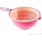 Elite Home Elit 2 Katlı Makarna Süzgeci - Çok Amaçlı Saplı Süzgeç - Pembe