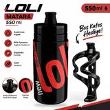 Elite New Loli Bisiklet Matarası Siyah Renk Suluk 550Ml Performance Matara Kafesi Hediyeli