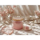 Elite Vanilya Kokulu Pembe Çiçekli Cam Kavanoz Mum – El Yapımı Dekoratif Mum 8x7 cm - 1 Adet