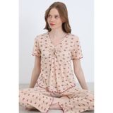 ELİTOL Jakarlı Viskon Bağlamalı Kadın Pijama Takımı