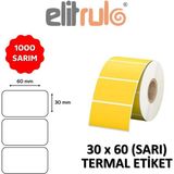 Elitrulo Termal Barkod Etiketi 30x60 mm Sarı Rulo 1000 Adet Yüksek Kalite