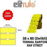 Elitrulo Termal Karton Raf Etiketi 38MM x 80MM Delikli Sarı - 500 Adet - Çok Renkli
