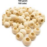 Elitse 100 gr (100 Adet) Ahşap Boncuk 15 mm Çap x 10 mm Delik Doğal Yuvarlak Ahşap Makrome El Işi Çanta