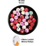 Elitse 30 Adet 10 mm Polimer Kil Fimo Boncuk Takı Bileklik + 1 Metre Lastikli Misina Hediye - Desenli Yuvarlak