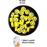Elitse 30 Adet 10 mm Polimer Kil Fimo Boncuk Takı Bileklik + 1 Metre Lastikli Misina Hediye - Gülen Yüz Smile