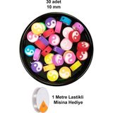 Elitse 30 Adet 10 mm Polimer Kil Fimo Boncuk Takı Bileklik + 1 Metre Lastikli Misina Hediye - Renkli Yin Yang