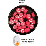 Elitse 30 Adet 10 mm Polimer Kil Fimo Boncuk Takı Bileklik + 1 Metre Lastikli Misina Hediye - Türk Bayrağı