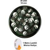 Elitse 30 Adet 10 mm Polimer Kil Fimo Boncuk Takı Bileklik + 1 Metre Lastikli Misina Hediye - Yin Yang