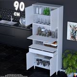 Eliusta Alp 90 cm Çekmeceli Erzak Dolabı - Çok Amaçlı Banyo Kiler Mutfak Antre Depolama Dolabı 90X226X32 cm - Beyaz