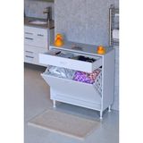 Eliusta Asil 85 cm Kirli Çamaşır Sepetli Banyo Dolabı 1 Çekmeceli Mutfak Çok Amaçlı Dolap 85X88X32,5 cm - Beyaz