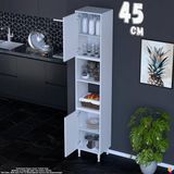 Eliusta Bade 45 cm 2 Kapaklı Açık Raflı Çok Amaçlı Mutfak Kiler Dolabı Banyo Dolabı Boy Dolabı 45X213X32 cm - Beyaz