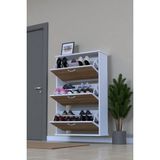 Eliusta Farel 72 cm Genişlik 3 Kapaklı Ayakkabılık 72X114X26 cm Meşe Renk Kapı Önü/antre Ayakkabılık - Beyaz - Meşe