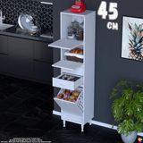 Eliusta Irmak 45 cm Sepetli Çok Amaçlı Üst Çift Kapaklı 2 Çekmeceli Mutfak Kiler Banyo Dolabı 45X181X32 cm - Beyaz
