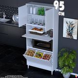 Eliusta Vega 95 cm Fırın Uyumlu 3 Göz Sepetli Çok Amaçlı Mutfak Kiler Banyo Organizer Dolap 95X213X32 cm - Beyaz