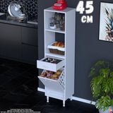 Eliusta Vela 45 cm Sepetli Çok Amaçlı Açık 2 Raflı Tek Çekmeceli Mutfak Kiler Banyo Dolabı 45X163X32 cm - Beyaz