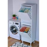 Eliusta Veluna 35 Cm Kirli Çamaşır Sepetli Dolap Banyo Dolabı Beyaz 35X138x32,5 Cm 2 Sepetli Dolap