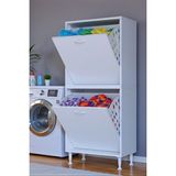 Eliusta Veluna 55 Cm Kirli Çamaşır Sepetli Dolap Banyo Dolabı Beyaz 55X138x32,5 Cm 2 Sepetli Dolap
